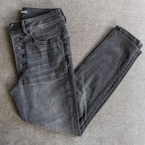 Express High Waisted Denim Perfect Lift Ankle Skinny Jeans in Dark Gray